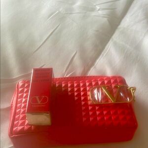 Valentino Red Quilted Clutch with Gold Logo